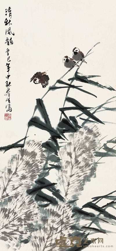 周彦生 辛巳（2001）年作 清秋风韵 镜心 94×43cm